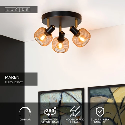 Lucide MAREN - Plafondspot - Ø 37 cm - 3xE14 - Mat Goud / Messing - USP